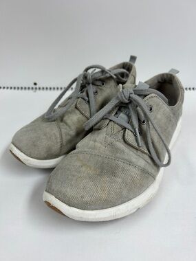 Toms Gray Canvas Slip-On Sneakers with Blue Logo Patch